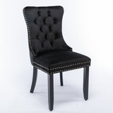 Set of 2 Velvet Upholstered Dining Chairs with Nailhead Trim and Wooden Legs