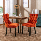 Set of 2 Velvet Upholstered Dining Chairs with Nailhead Trim and Wooden Legs