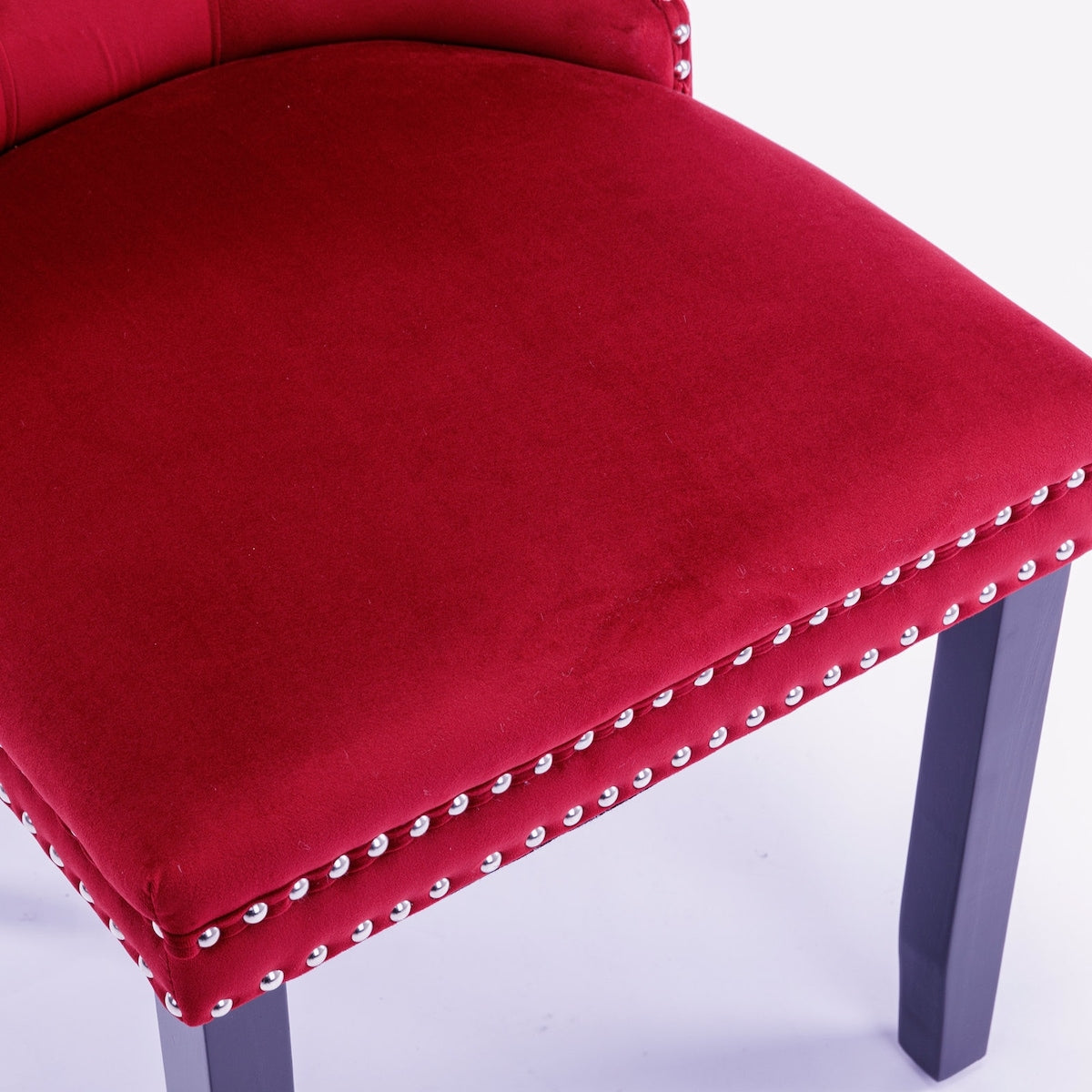 Set of 2 Velvet Upholstered Dining Chairs with Nailhead Trim and Wooden Legs