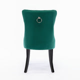 Set of 2 Velvet Upholstered Dining Chairs with Nailhead Trim and Wooden Legs