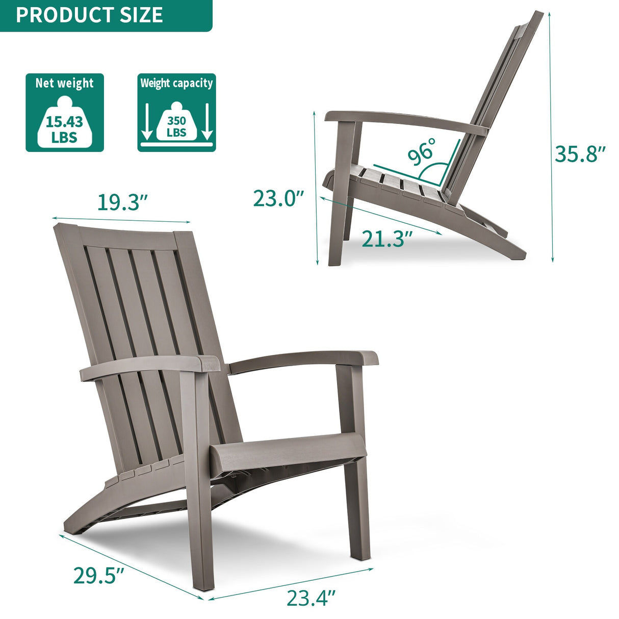 Set of 2 Adirondack Chair for Outdoor Patio
