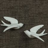 Set of 2 White Ceramic Sparrows Wall Décor - 3"H x 3"W x 6.25"D