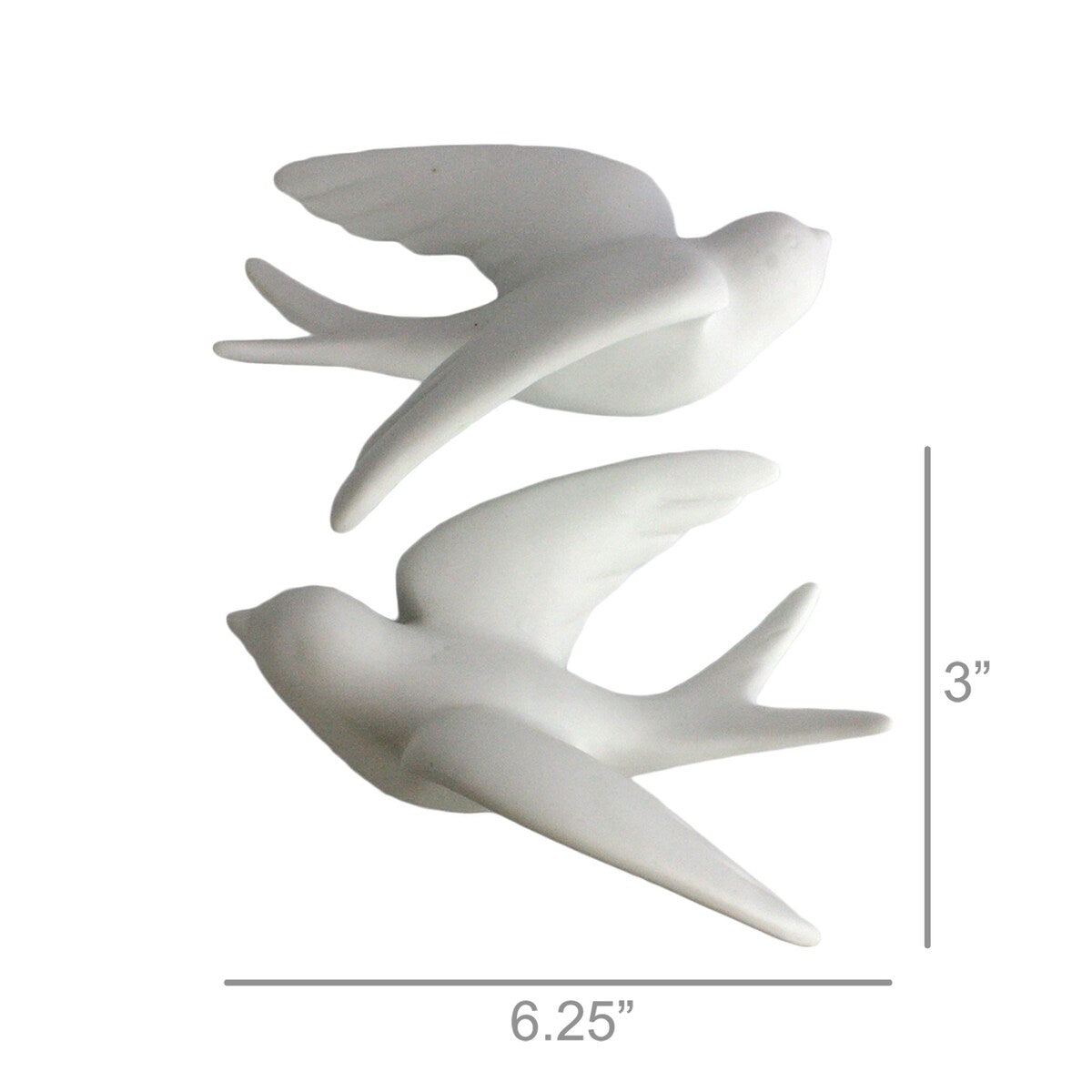 Set of 2 White Ceramic Sparrows Wall Décor - 3"H x 3"W x 6.25"D