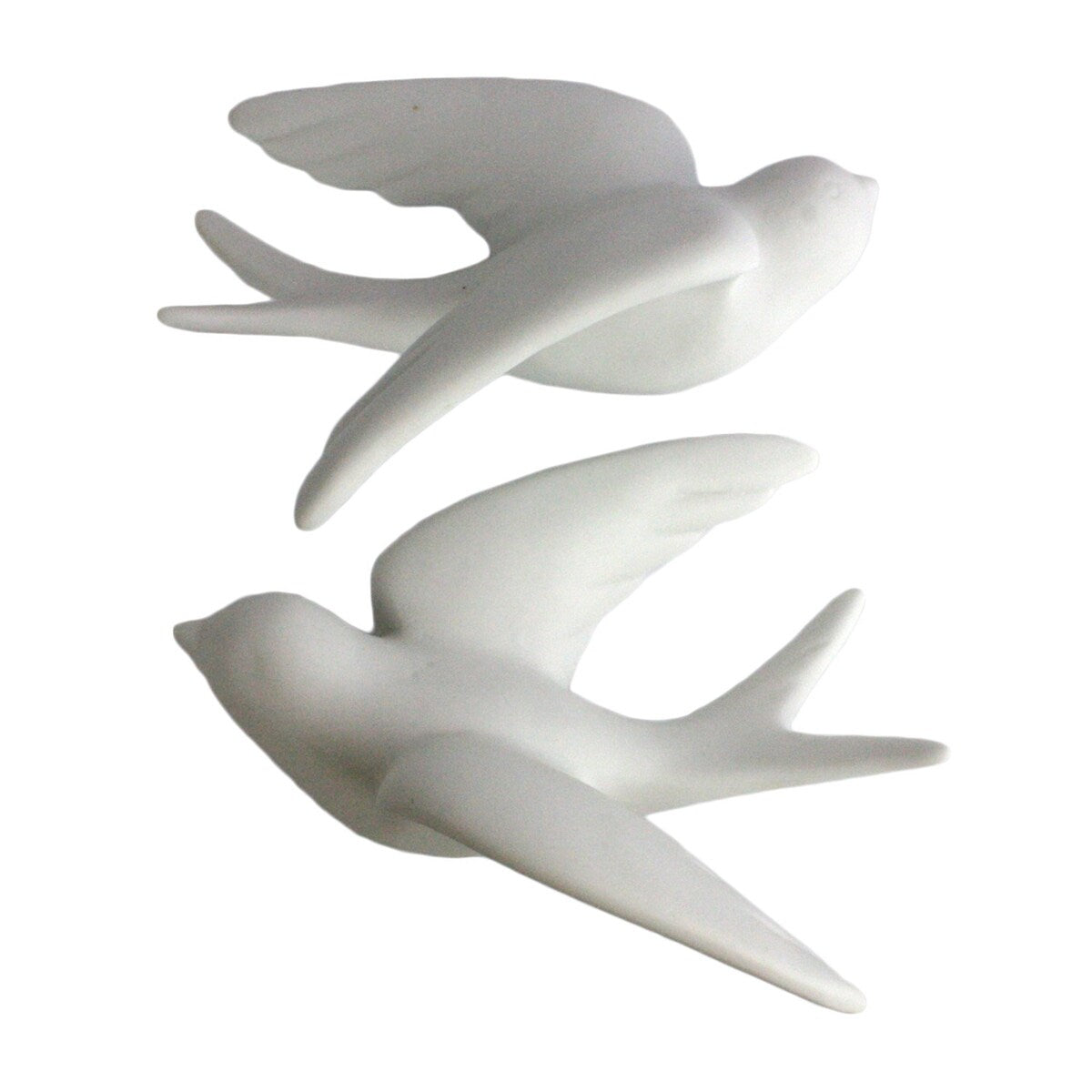 Set of 2 White Ceramic Sparrows Wall Décor - 3"H x 3"W x 6.25"D