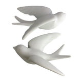 Set of 2 White Ceramic Sparrows Wall Décor - 3"H x 3"W x 6.25"D