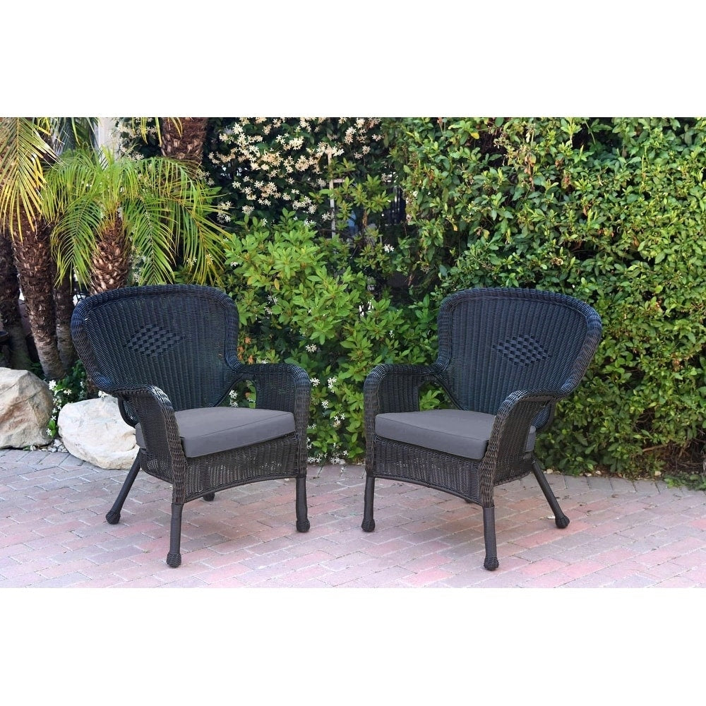 Set of 2 Windsor Black Resin Wicker Chair with Cushion