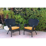 Set of 2 Windsor Black Resin Wicker Chair with Cushion
