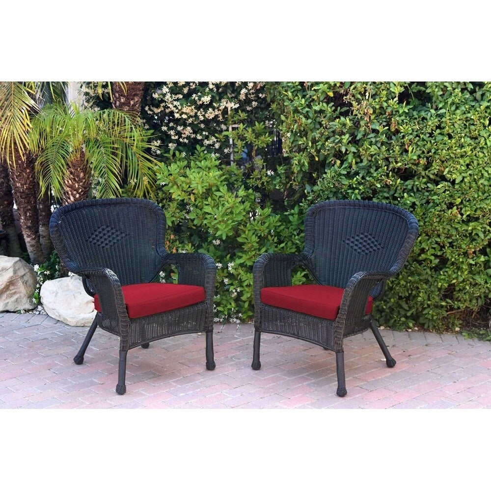 Set of 2 Windsor Black Resin Wicker Chair with Cushion