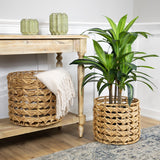 Set of 2 Wood-tone Open Fishtail Water Hyacinth Baskets with Built-in Handles15.75" - 15.75"