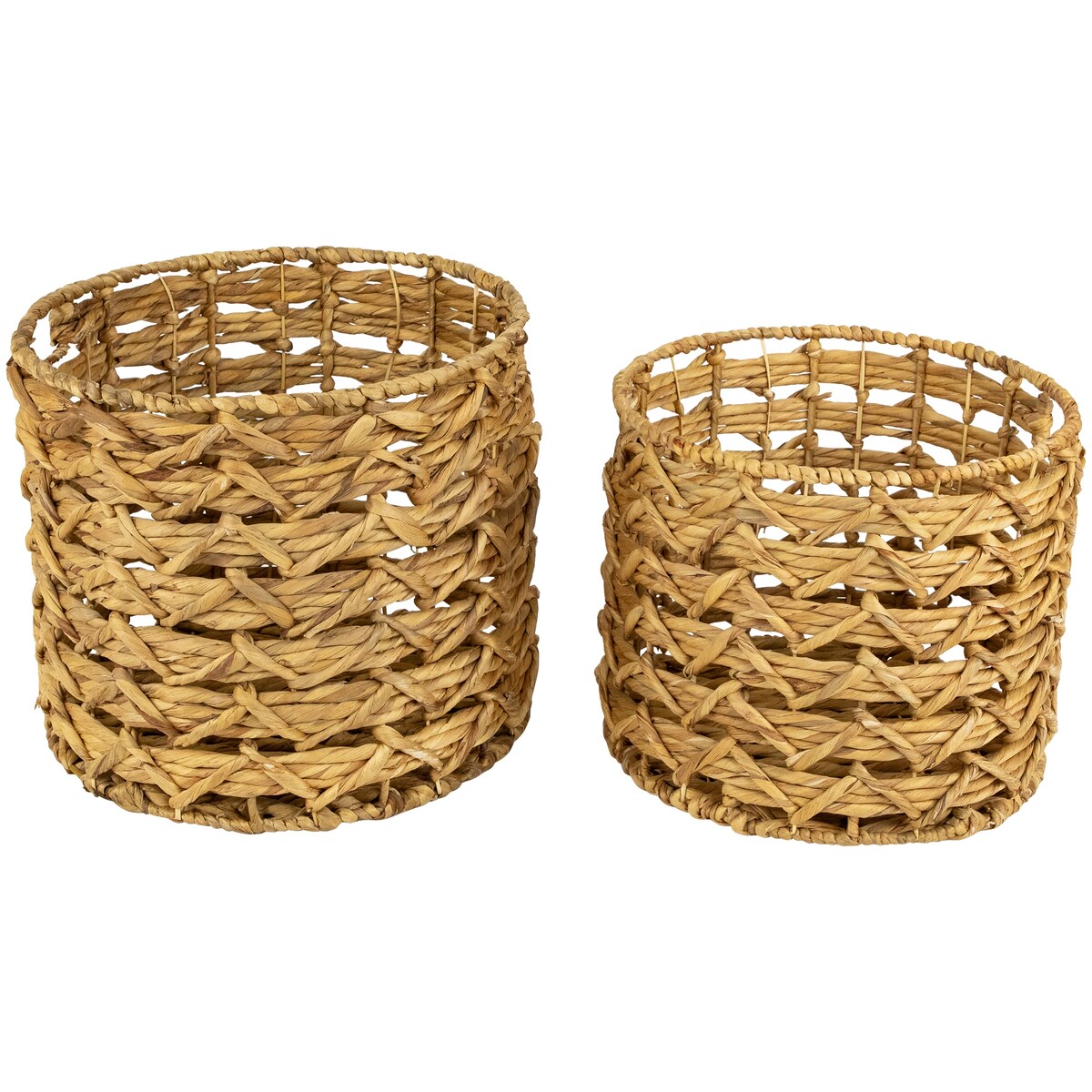 Set of 2 Wood-tone Open Fishtail Water Hyacinth Baskets with Built-in Handles15.75" - 15.75"