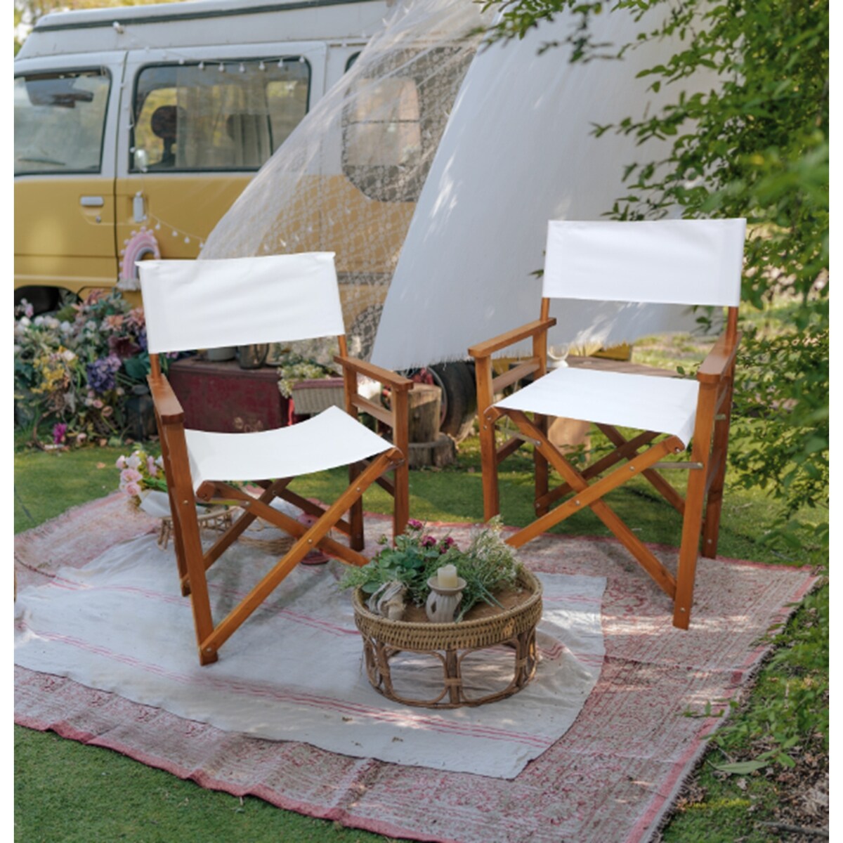 Set of 2 Wooden Canvas Folding Chairs