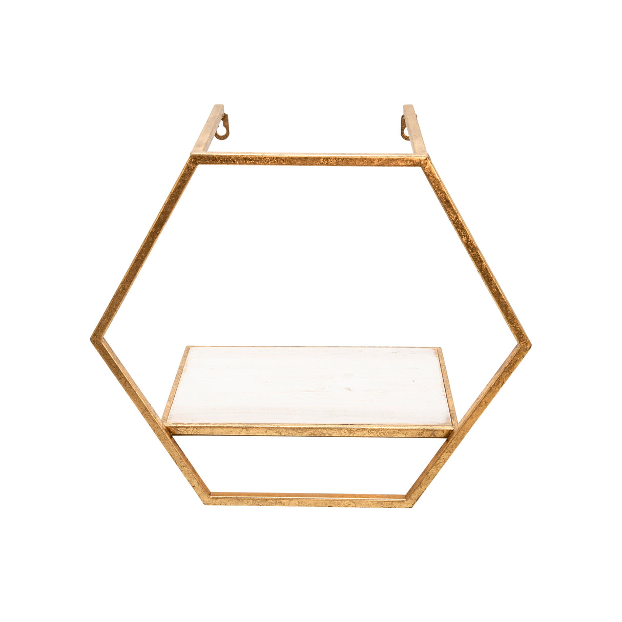 Sagebrook Home Set of 3 Hexagon Shaped Wall Shelves - Gold Metal and Wood Wall Accent Shelves For Bedroom, Bathroom, Home Decor