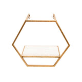 Sagebrook Home Set of 3 Hexagon Shaped Wall Shelves - Gold Metal and Wood Wall Accent Shelves For Bedroom, Bathroom, Home Decor