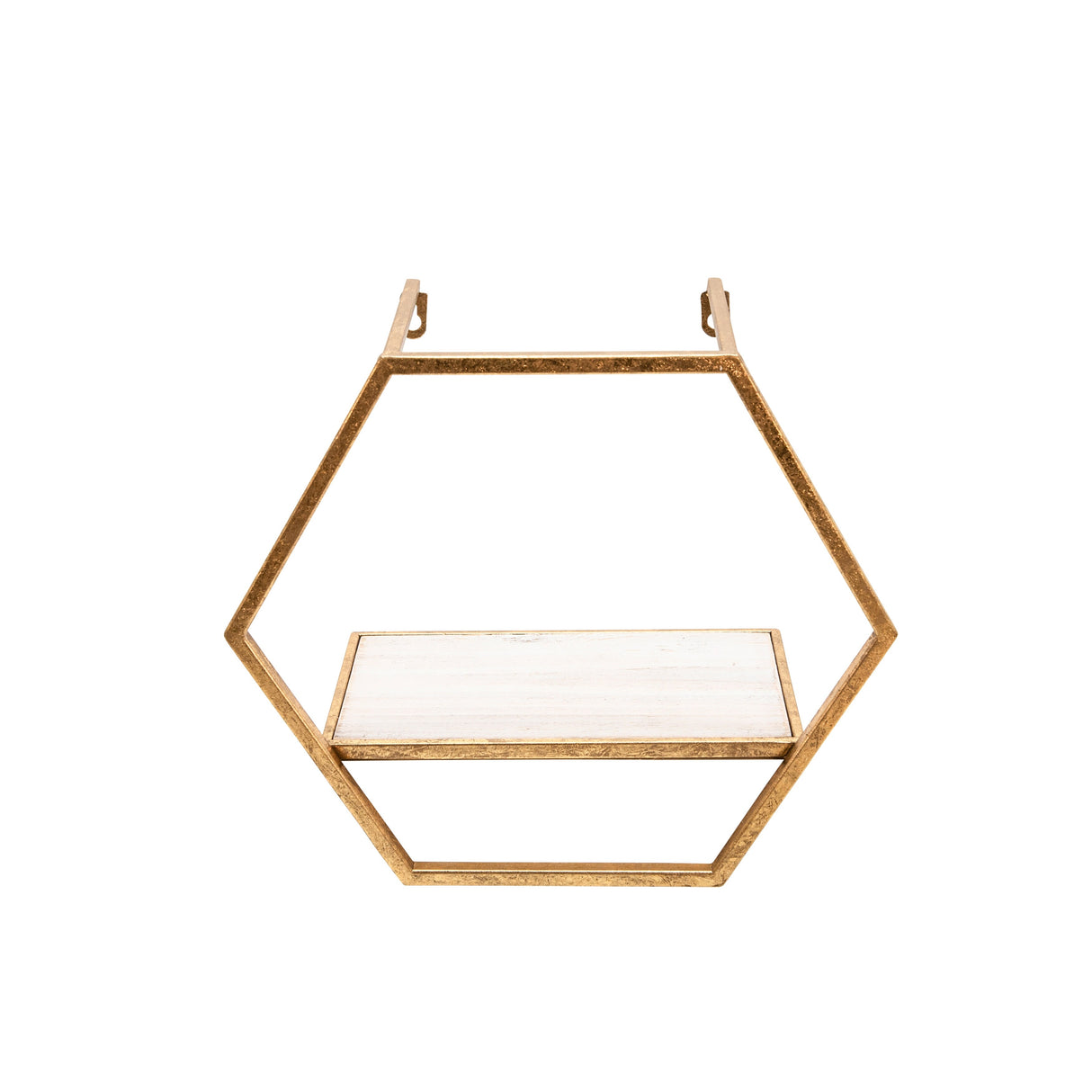 Sagebrook Home Set of 3 Hexagon Shaped Wall Shelves - Gold Metal and Wood Wall Accent Shelves For Bedroom, Bathroom, Home Decor