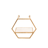 Sagebrook Home Set of 3 Hexagon Shaped Wall Shelves - Gold Metal and Wood Wall Accent Shelves For Bedroom, Bathroom, Home Decor