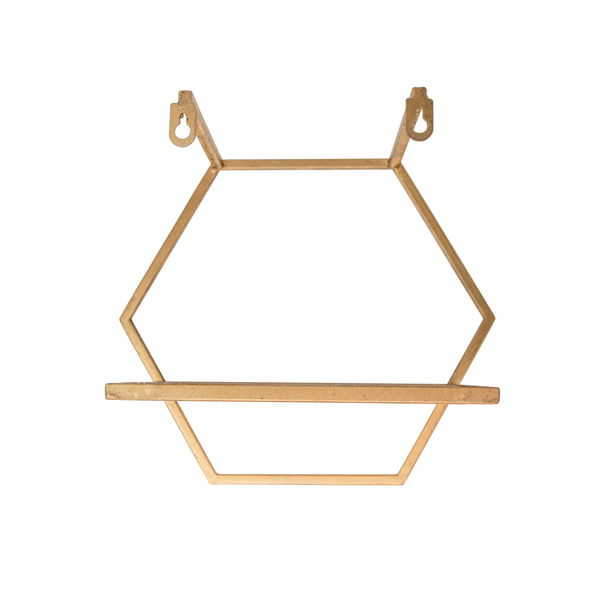 Sagebrook Home Set of 3 Hexagon Shaped Wall Shelves - Gold Metal and Wood Wall Accent Shelves For Bedroom, Bathroom, Home Decor