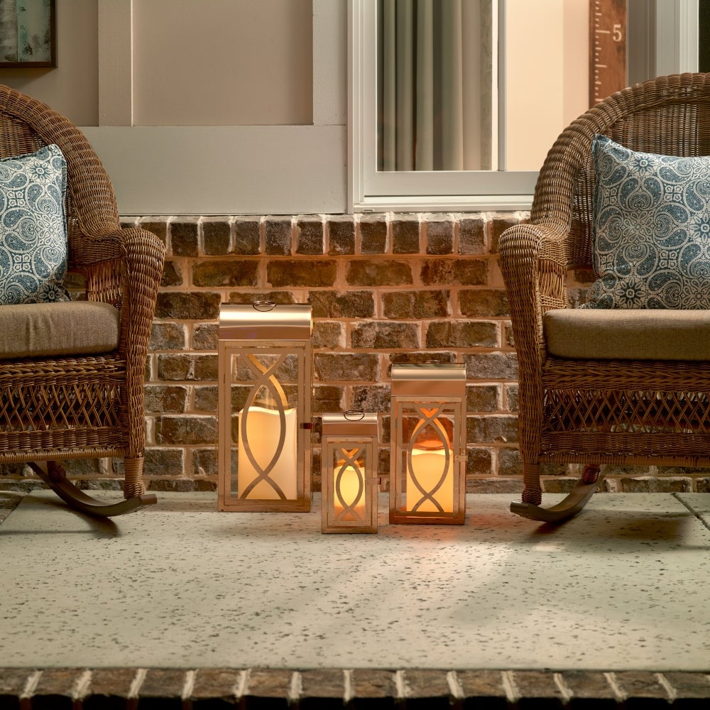 Set of 3 Indoor or Outdoor Rogan Metal Lanterns- Rose Gold