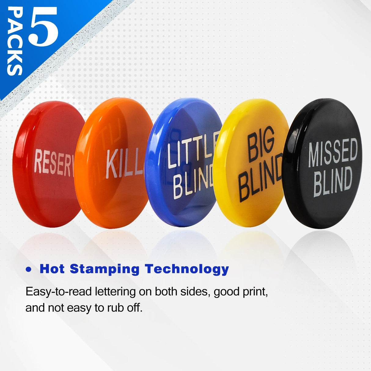 GSE™ Set of 3 Little Blind, Big Blind, Missed Blind, Kill, Reserve, Dealer Puck Buttons for Texas Hold'em Poker Card Games