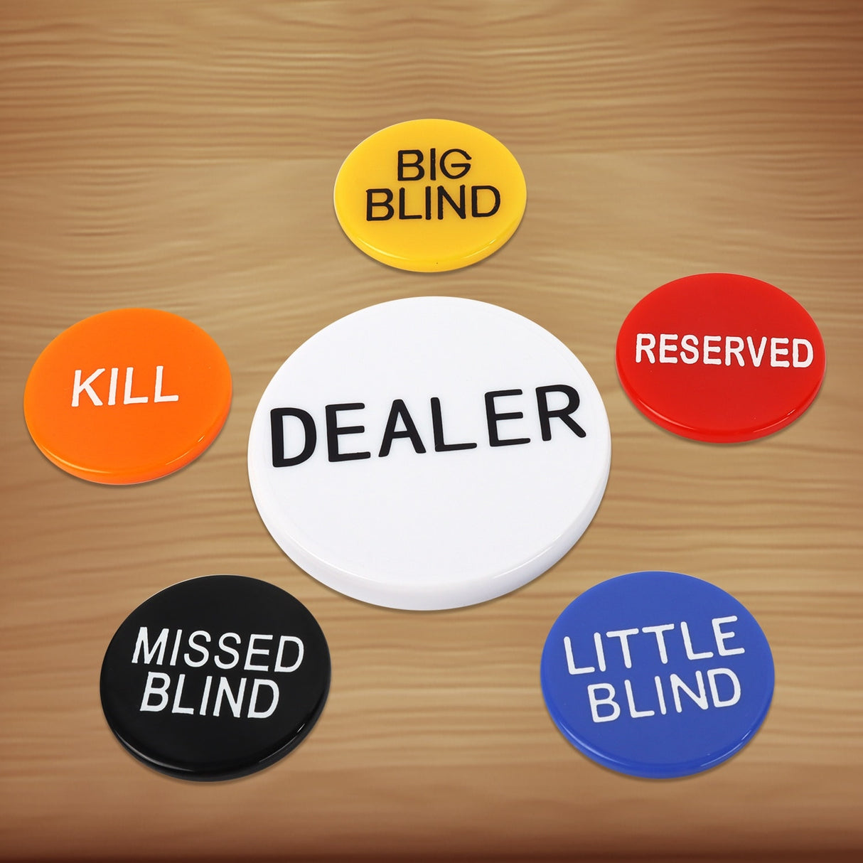 GSE™ Set of 3 Little Blind, Big Blind, Missed Blind, Kill, Reserve, Dealer Puck Buttons for Texas Hold'em Poker Card Games