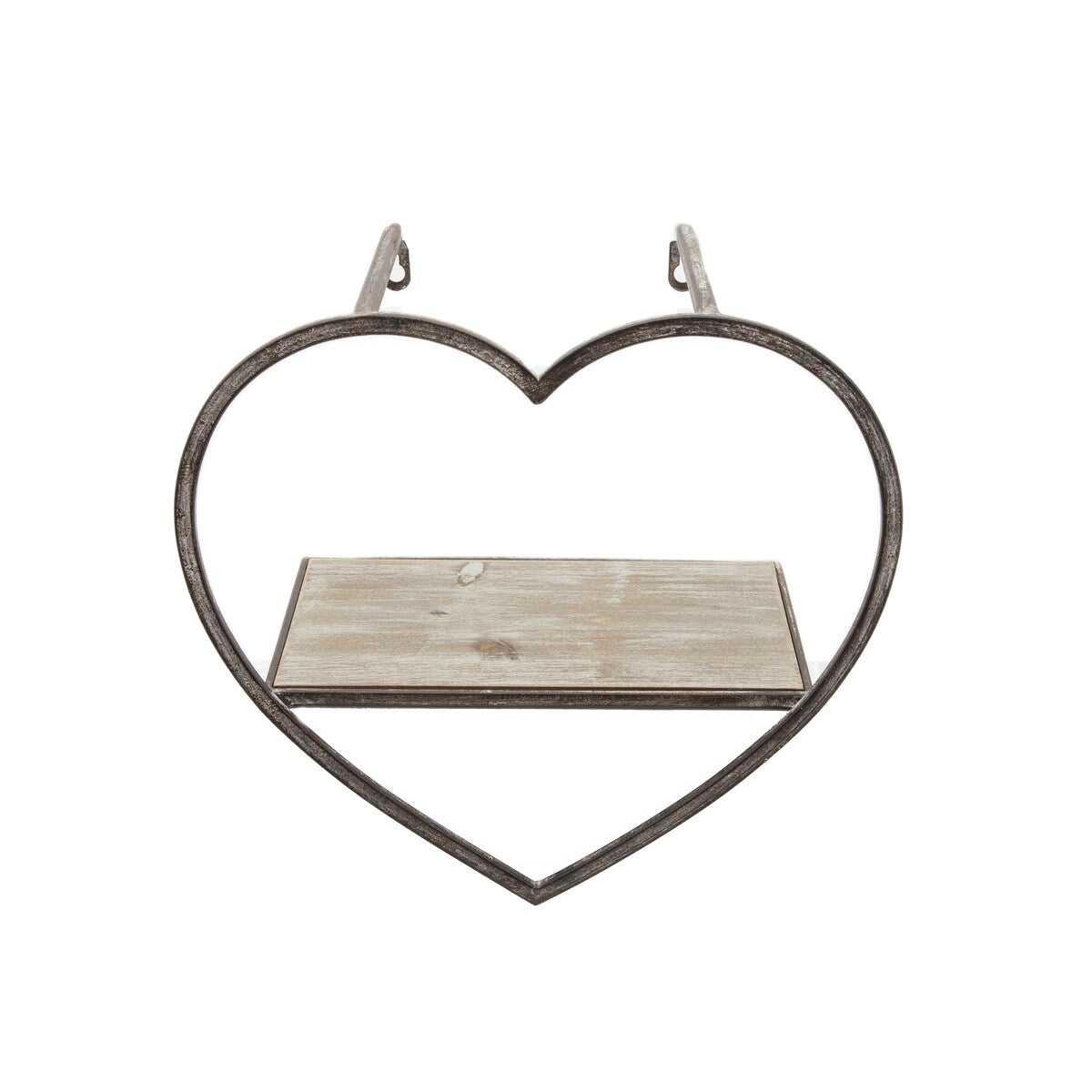 Set of 3 Metal, wood Heart Wall Shelves, Brown 15.0"H - 16.0" x 8.0" x 15.0"