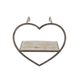 Set of 3 Metal, wood Heart Wall Shelves, Brown 15.0"H - 16.0" x 8.0" x 15.0"
