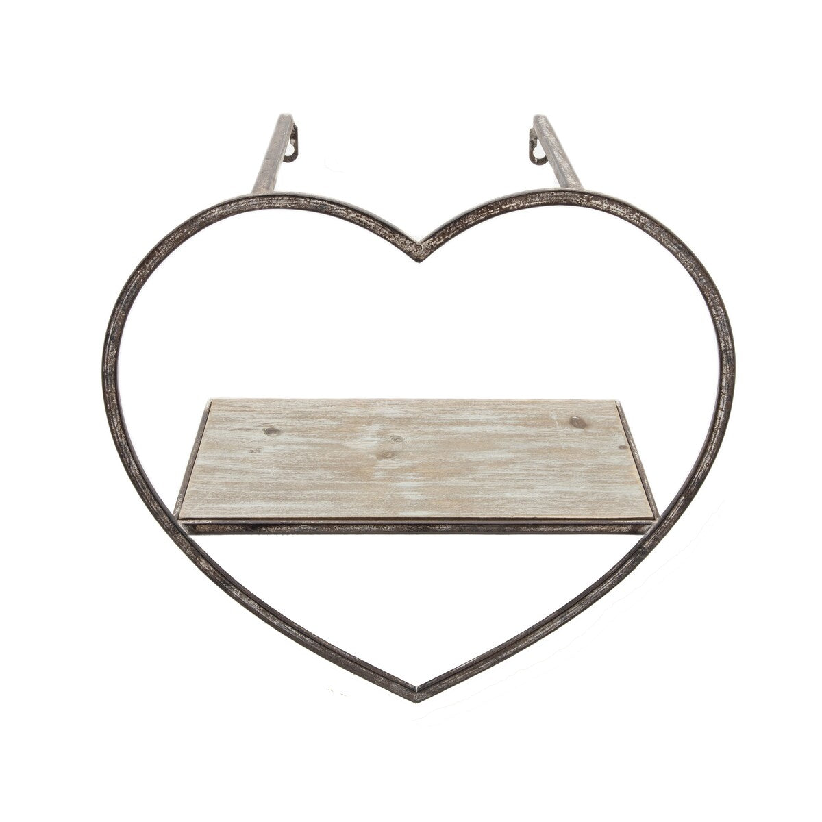 Set of 3 Metal, wood Heart Wall Shelves, Brown 15.0"H - 16.0" x 8.0" x 15.0"