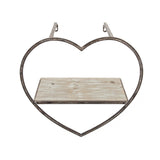 Set of 3 Metal, wood Heart Wall Shelves, Brown 15.0"H - 16.0" x 8.0" x 15.0"