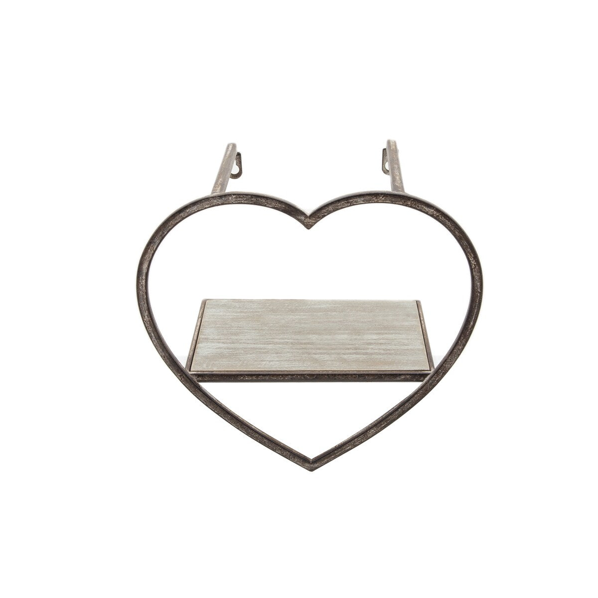 Set of 3 Metal, wood Heart Wall Shelves, Brown 15.0"H - 16.0" x 8.0" x 15.0"