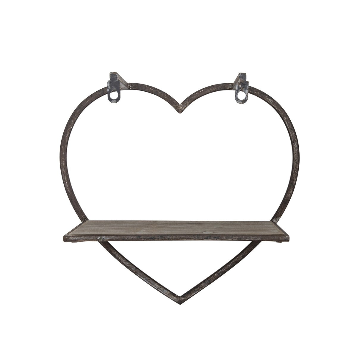 Set of 3 Metal, wood Heart Wall Shelves, Brown 15.0"H - 16.0" x 8.0" x 15.0"