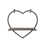 Set of 3 Metal, wood Heart Wall Shelves, Brown 15.0"H - 16.0" x 8.0" x 15.0"