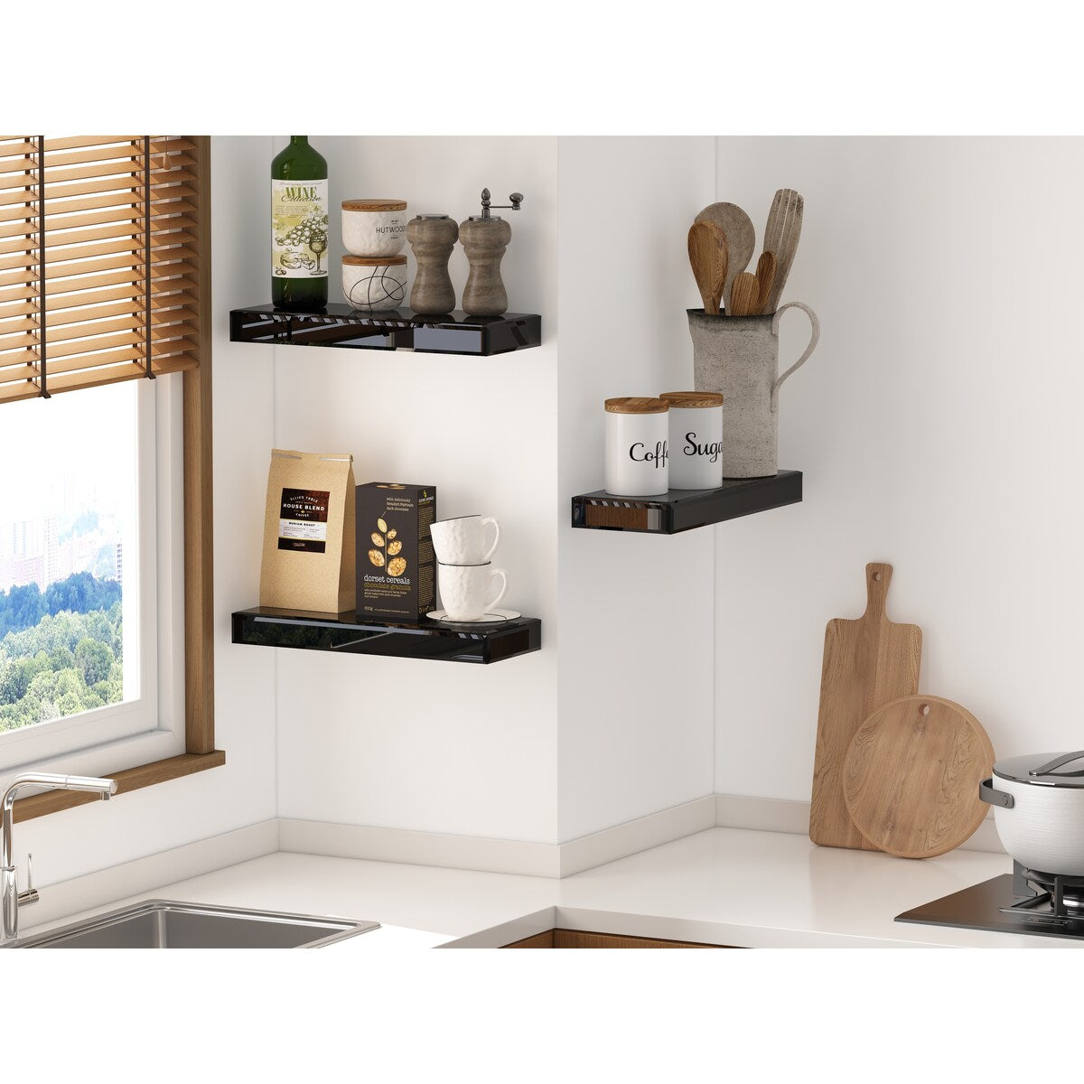 Set of 3 Mirrored Glass Floating Shelves - N/A