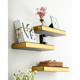 Set of 3 Mirrored Glass Floating Shelves - N/A