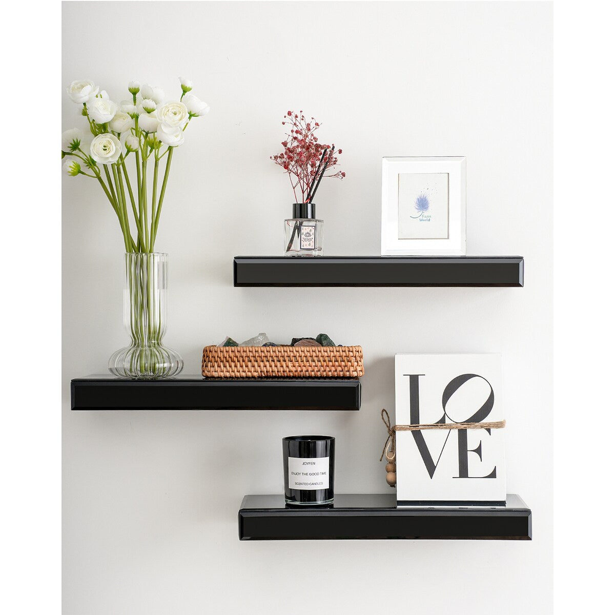 Set of 3 Mirrored Glass Floating Shelves - N/A