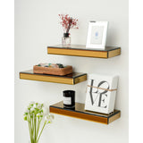 Set of 3 Mirrored Glass Floating Shelves - N/A