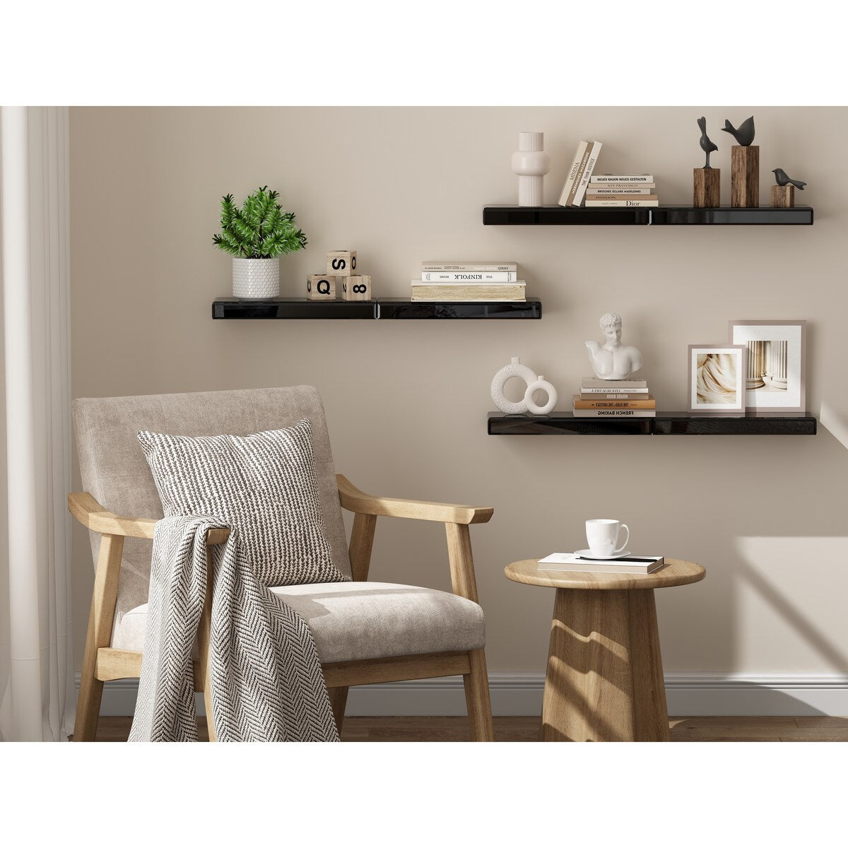Set of 3 Mirrored Glass Floating Shelves - N/A