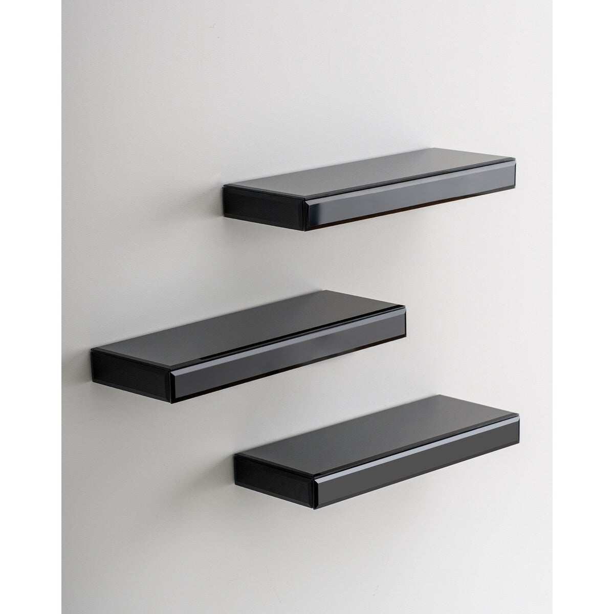 Set of 3 Mirrored Glass Floating Shelves - N/A