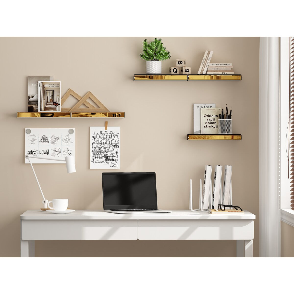 Set of 3 Mirrored Glass Floating Shelves - N/A
