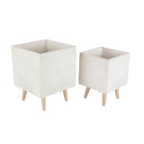 White Light Grey or Grey Fiber Clay Boho Modern Planter Pot (Set of 2) - S/2 15", 18"H