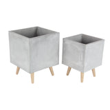 White Light Grey or Grey Fiber Clay Boho Modern Planter Pot (Set of 2) - S/2 15", 18"H