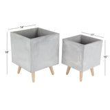 White Light Grey or Grey Fiber Clay Boho Modern Planter Pot (Set of 2) - S/2 15", 18"H