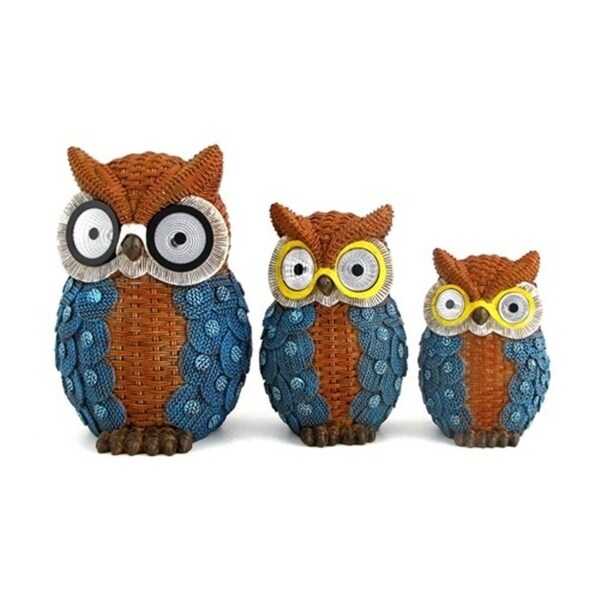 Set of 3 Solar Owls with Blue Sweaters