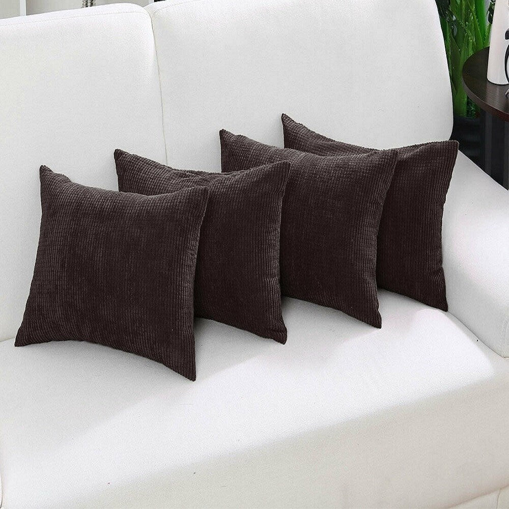 Set of 4 Corduroy Waist Throw Pillow Case Dark Brown 18" x 18"