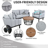Set of 4 Pati Sofa Set with Coffee Table Loveseat+Arm Chairs Set, Gray