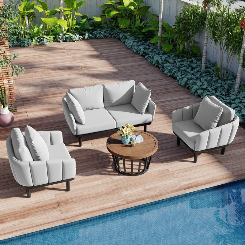Set of 4 Pati Sofa Set with Coffee Table Loveseat+Arm Chairs Set, Gray
