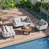 Set of 4 Pati Sofa Set with Coffee Table Loveseat+Arm Chairs Set, Gray