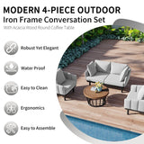 Set of 4 Pati Sofa Set with Coffee Table Loveseat+Arm Chairs Set, Gray
