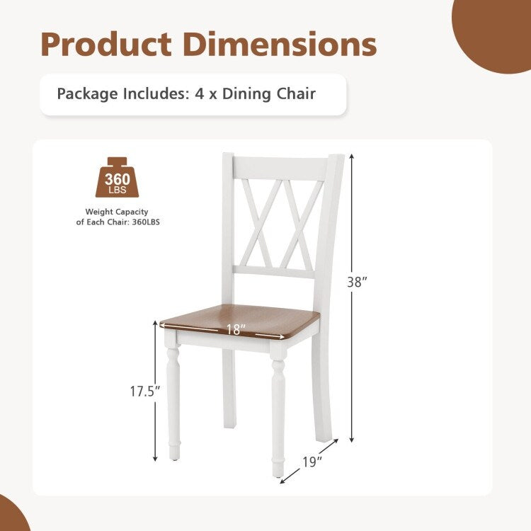 Wooden Farmhouse Kitchen Chairs with Rubber Wood Seat - 18" x 19" x 38"