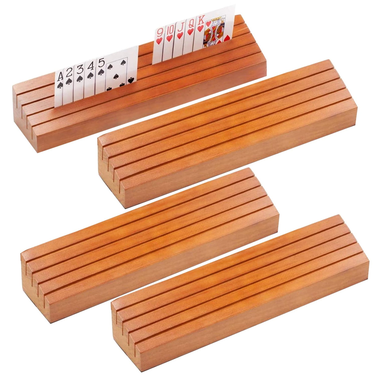 GSE™ Set of 4 Wooden Playing Card Holders, 14" Card Game Trays/Racks Organizer Set for Kids Seniors Adults