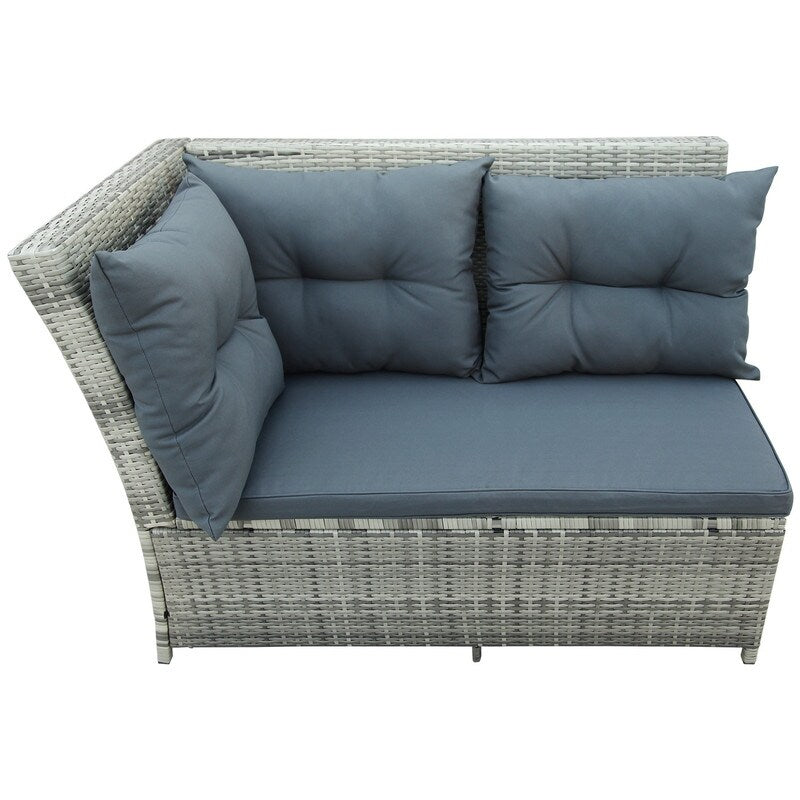 Set of 6 Patio Furniture Set Outdoor Rattan Sectional Sofa with Glass Table Ottomans, Gray