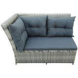 Set of 6 Patio Furniture Set Outdoor Rattan Sectional Sofa with Glass Table Ottomans, Gray